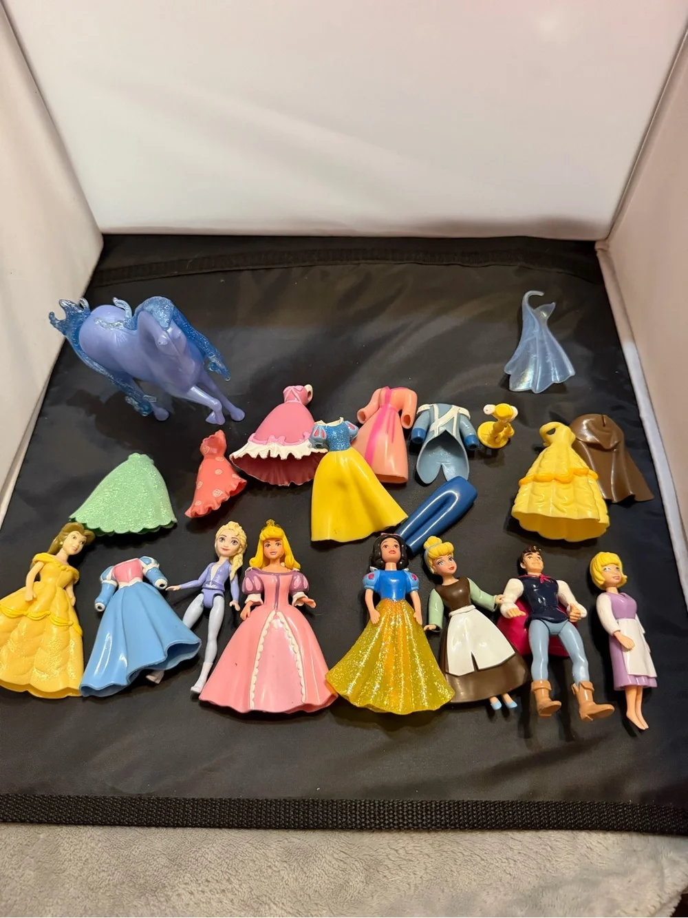 Disney Princess Polly Pocket Mini Doll Lot Rubber Dresses Horse Elsa Belle